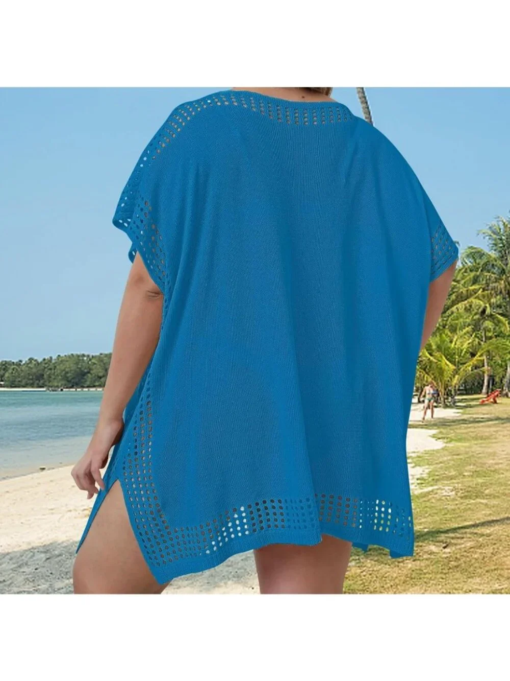 Women's Z Blue One Size Polyester Crochet Summer Swimsuit Coverup Dress